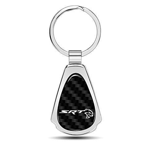 iPick Image for   Dodge SRT Hellcat Real Black Carbon Fiber Chrome Metal Teardrop Key Chain