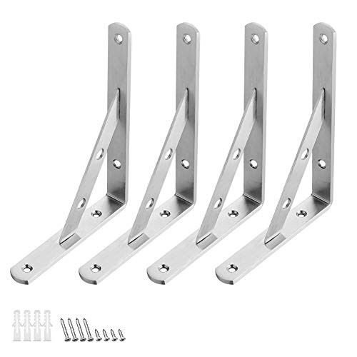 Shelf Brackets 6 8 10 Inch Heavy Duty Black Brackets for Shelves Corner L Bracket for Wall Shelves DITY Kitchen Shelving  4PCS