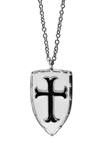 exoticdream Knight Templar Shield Crusader Cross Medallion Medieval Amulet Defense Protection Pendant Necklace  Black with Stainless Steel 24