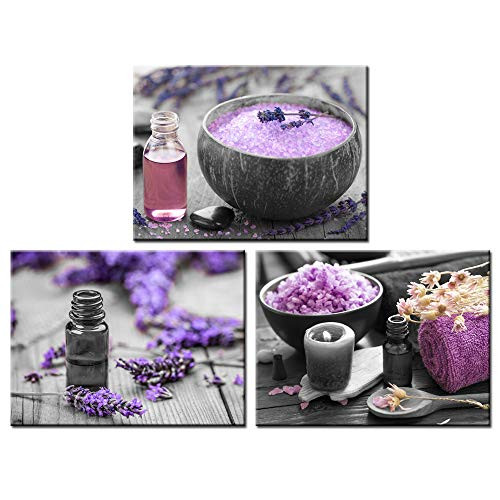 LevvArts 3 Piece Canvas Wall Art for Bathroom Wall Decor Purple Lavender Flower and Spa Salt Picture Painting Print on Canvas Zen Still Life Artwork Stretched Canvas Ready to Hang 12x16inchesx3pcs LevvArts 3 Piece Canvas Wall Art for Bathroom Wall Decor Purple Lavender Flower and Spa Salt Picture Painting Print on Canvas Zen Still Life Artwork Stretched Canvas Ready to Hang 12x16inchesx3pcs