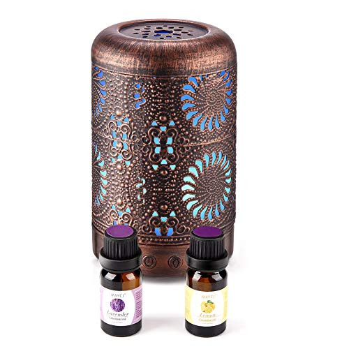Essential Oil Diffuser with Oils Ultrasonic Aromatherapy Oil Diffuser Humidifier with Lavender Lemon Oils Mini Vintage Metal Cool Mist Diffusers for Essential Oils Gift Set Gift Idea