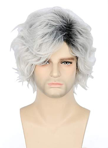 Topcosplay Gray Wig for Kids Child Short Curly Dye Wig Halloween Costume Cosplay Wig Black Roots