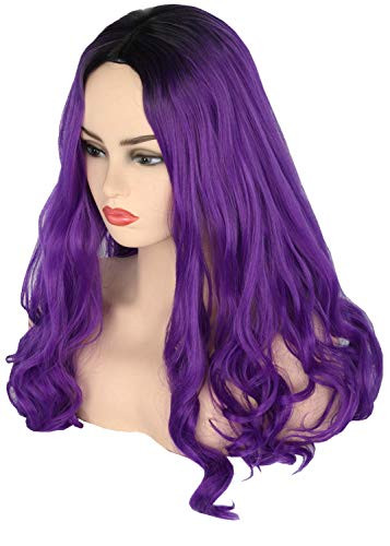 Topcosplay Curly Purple Wig for Kids Girls Child Mal Wig Halloween Costume Cosplay Party Wig Black Roots
