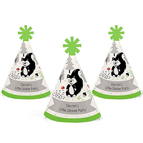 Little Stinker - Mini Cone Woodland Skunk Baby Shower or Birthday Party Hats - Small Little Party Hats - Set of 10