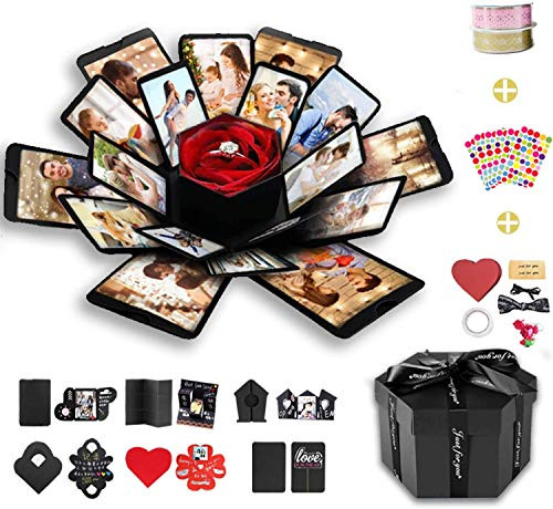 Wanateber Explosion Box DIY Explosion Gift Box with 6 Faces Assembled Handmade Photo Box for Birthday Gift Anniversary Valentine s Day Wedding  Black