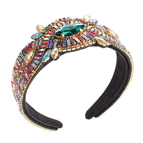 TIKCOOL Rhinestone Headbands for Women Colorful Baroque Crystal Embellished Hairband Luxury Bejewelled Wide Velvet Headbands Sparkly Wedding Party Headwear Hair Accessory