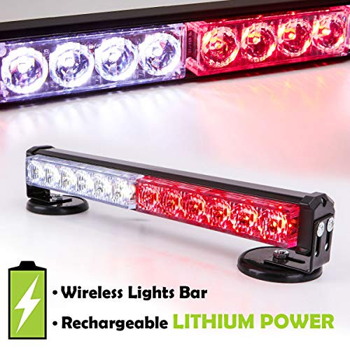 LE JX Red White Wireless Battery Traffic Advisor Emergency Lights Bar Beacon Led Strobe Warning Light Roof Top Hazard Flash with Magnetic Base Mount and 12V Rechargeable Plug Red White 12 LEDs LE JX Red White Wireless Battery Traffic Advisor Emergency Lights Bar Beacon Led Strobe Warning Light Roof Top Hazard Flash with Magnetic Base Mount and 12V Rechargeable Plug Red White 12 LEDs