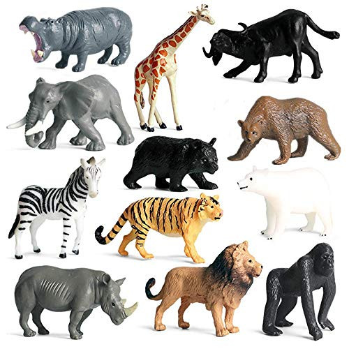 AUCOOMA 12PCS Safari Animal Figurines Set Jungle Animals Figures Toy Animals for Kids