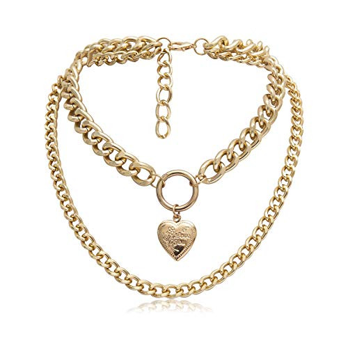 EFTOM Layered Gold Chunky Choker Necklaces for Women Retro Heart Locket Choker Punk Hip Hop Style Metal Chain Neckalce Jewelry 
 EFTOM Layered Gold Chunky Choker Necklaces for Women Retro Heart Locket Choker Punk Hip Hop Style Metal Chain Neckalce Jewelry