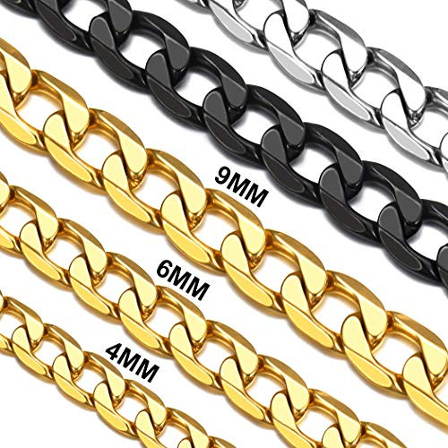 Men s Gold Curb Chain Stainless Steel 18  Inches Solid 5mm Miami Cuban Link Chain Choker Necklace