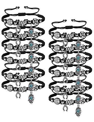 LOYALLOOK 12pcs Braided Kabbalah Bracelets Red Black String Handmade Good Luck Friendship Bracelet Rotating Evil Eye Hamsa Hand Protection Bracelets for Women Men