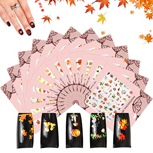Leipple Autumn Fall Nail Art Stickers 12 Sheets 400 PCS 3D Maple Leaves Water Transfer Decals Self Adhesive Stickers Pumpkin Flowers Decoration for Women Girls DIY Thanksgiving Day Thanksgiving Leipple Autumn Fall Nail Art Stickers 12 Sheets 400 PCS 3D Maple Leaves Water Transfer Decals Self Adhesive Stickers Pumpkin Flowers Decoration for Women Girls DIY Thanksgiving Day Thanksgiving