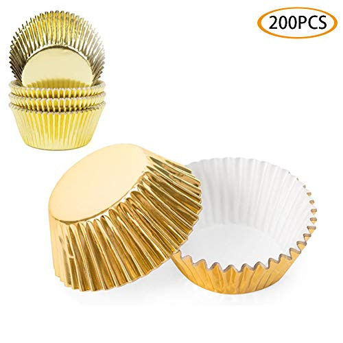 200 Pack Foil Baking Cupcake Paper Metallic Foil Cup Liners Standard Muffin Wrappers  Gold