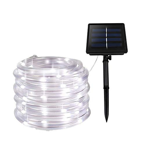 XUNATA Solar String Lights 40FT Solar Rope Lights 8 Modes 100 LED Outdoor Lighting Rope Waterproof Copper Wire Rope String Light for Outdoor Indoor Home Garden Patio Parties White