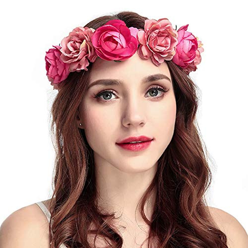 Drecode Rose Flower Crown Wedding Bridal Flower Wreath Headband Pink Hair Garland Bride Wedding Headpiece for Women and Girls Drecode Rose Flower Crown Wedding Bridal Flower Wreath Headband Pink Hair Garland Bride Wedding Headpiece for Women and Girls