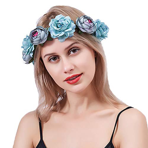 Fstrend Rose Flower Crown Wedding Bridal Flower Wreath Headband Blue Hair Garland Bride Wedding Headpiece for Women and Girls Fstrend Rose Flower Crown Wedding Bridal Flower Wreath Headband Blue Hair Garland Bride Wedding Headpiece for Women and Girls