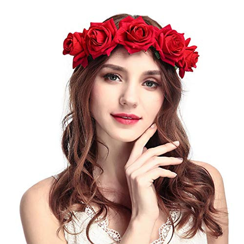 Fstrend Rose Flower Crown Wedding Bridal Flower Wreath Headband Red Hair Garland Bride Wedding Headpiece for Women and Girls Fstrend Rose Flower Crown Wedding Bridal Flower Wreath Headband Red Hair Garland Bride Wedding Headpiece for Women and Girls