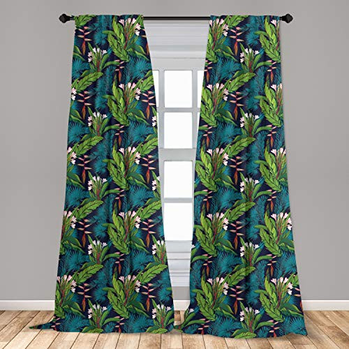 Ambesonne Leaf Curtains Tropical Jungle Palm Tree Banana Leaves Frangipani Heliconia on a Dark Blue Background Window Treatments 2 Panel Set for Living Room Bedroom Decor 56 x 63 Green Teal Ambesonne Leaf Curtains Tropical Jungle Palm Tree Banana Leaves Frangipani Heliconia on a Dark Blue Background Window Treatments 2 Panel Set for Living Room Bedroom Decor 56 x 63 Green Teal