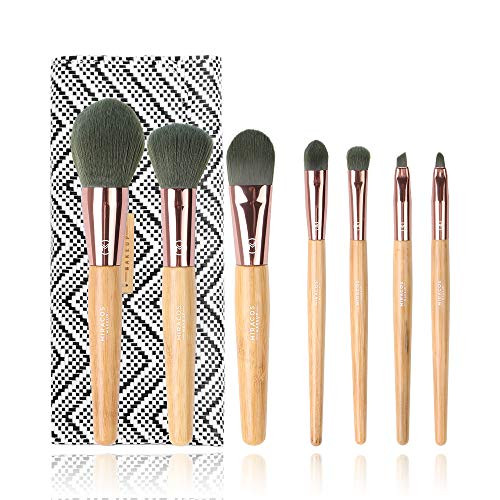Brush Master Makeup Brushes Set Bamboo Handle Professional Kabuki Foundation Face Powder Eyeshadow Bronzer Blush Lip with Bag 7 Pcs