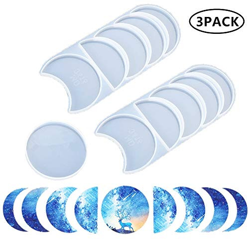 3 Pack Moon Phase Resin Moulds   Crescent Silicone Mould Young New Moon Epoxy Moulds Full Moon Moulds Quarter Moon Moulds for DIY Art Casting Resin for Home Decoration