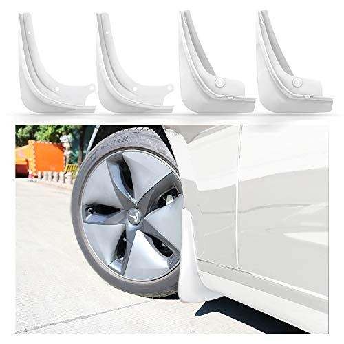 R RUIYA Pack of 4 Tesla Model 3 Mud Flaps Splash Guards Fender Mudflaps Fit Front Rear Mudguard  Painted White