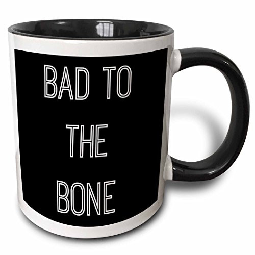 3dRose Bad to The Bone Letters Background Ceramic Mug 11oz Black White