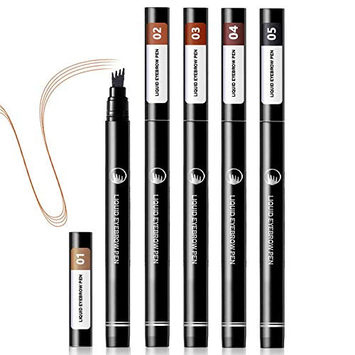 5PCS Liquid Eyebrow Pencil Tattoo Eyebrow Pen with Four Tips Long lasting Waterproof Brow Eyebrow Eyeliner Pencil Brow Gel for Creating Natural Eyes Makeup Drawing Eyebrow and Eyeliner