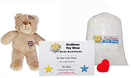 Make Your Own Stuffed Animal Mini 8 Inch Brown Patch Heart Bear Kit - No Sewing Required!