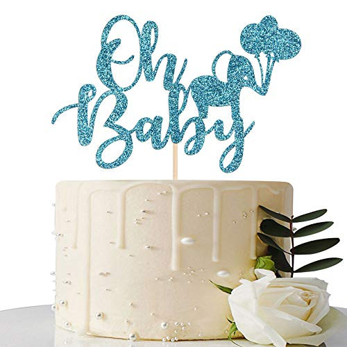 Blue Glitter Oh Baby Cake Topper   for Baby Shower Gender Reveal   1st Birthday Party Decorations