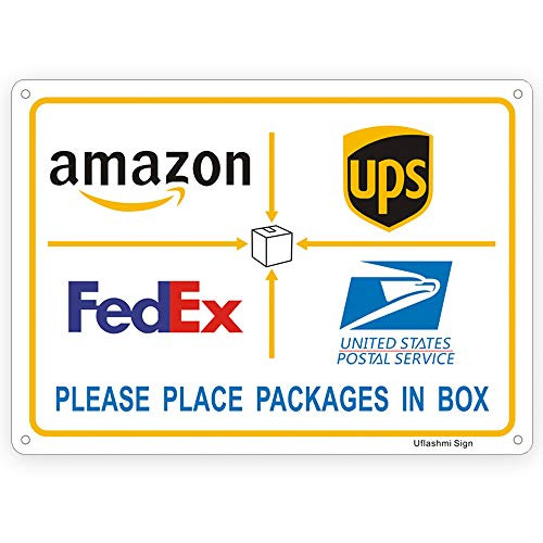 Uflashmi Package Delivery Sign Place Packages in Box Signs Metal Aluminum 7x10 inch