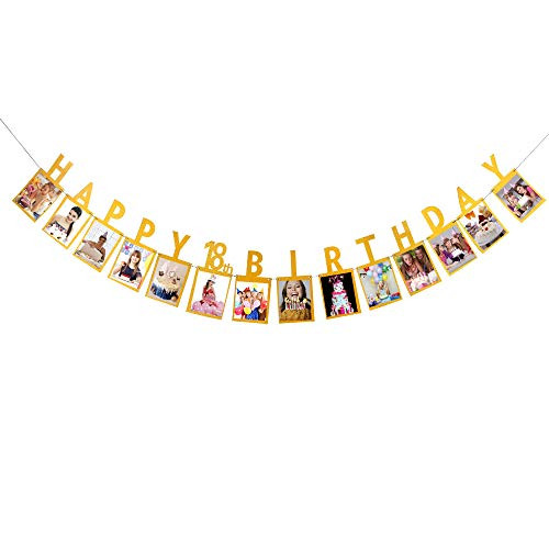 Gold Glitter Happy 18th Birthday Photo Banner   18th Birthday Party Decorations   18th Birthday Banner