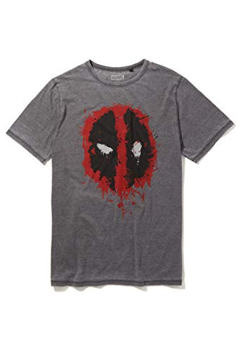 Recovered Marvel Deadpool Icon Paint Logo Mid Grey T Shirt Size L