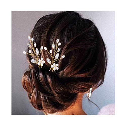 Campsis Rhinestone Bride Wedding Hair Pins Peral Hairpin Crystal Bride Hair Accessories for Women and Girls Pack of 2   Gold Campsis Rhinestone Bride Wedding Hair Pins Peral Hairpin Crystal Bride Hair Accessories for Women and Girls Pack of 2   Gold