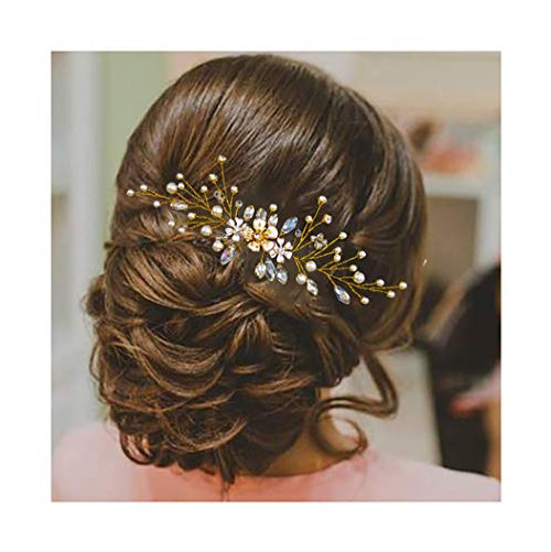 Campsis Crystal Bridal Wedding Hair Pins Peral Hairpin Flower Bride Hair Accessories for Women and Girls  Gold Campsis Crystal Bridal Wedding Hair Pins Peral Hairpin Flower Bride Hair Accessories for Women and Girls  Gold