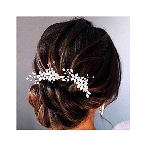 Campsis Peral Bridal Wedding Hair Pins Rhinestones Flower Hairpin Opal Bride Hair Accessories for Women and Girlss Pack of 2   Silver Campsis Peral Bridal Wedding Hair Pins Rhinestones Flower Hairpin Opal Bride Hair Accessories for Women and Girlss Pack of 2   Silver