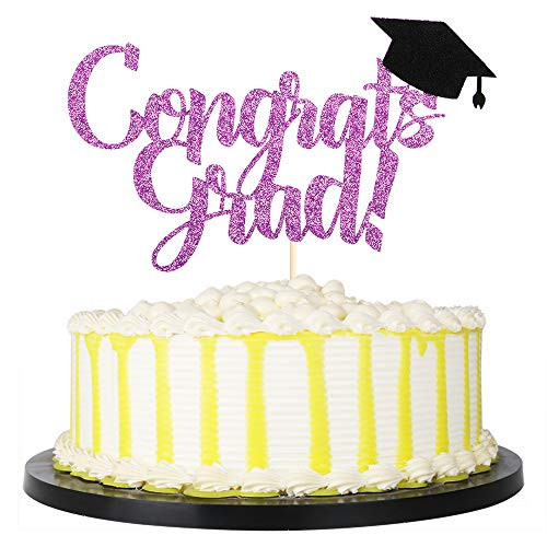 PALASASA Congrats Grad Cake Topper 2020 Graduate Party Decorations  Black Purple