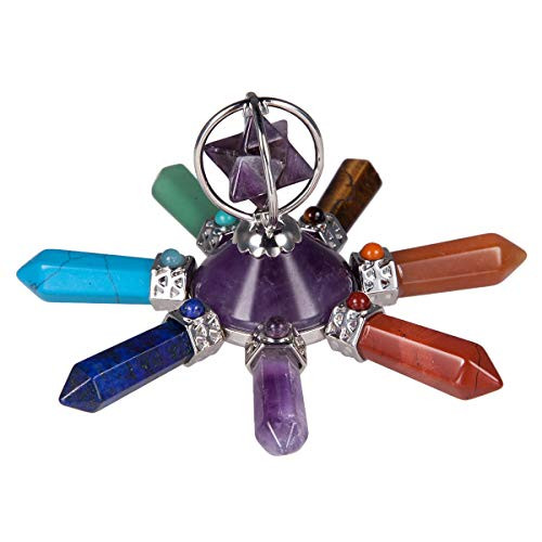 TUMBEELLUWA 7 Chakra Hexagonal Crystal Point Merkaba Pyramid Energy Generator for Healing Reiki Balancing and Meditation Amethyst TUMBEELLUWA 7 Chakra Hexagonal Crystal Point Merkaba Pyramid Energy Generator for Healing Reiki Balancing and Meditation Amethyst