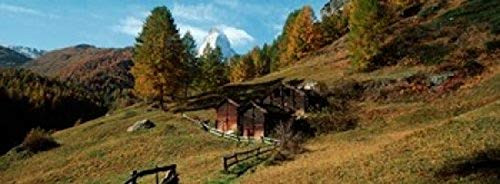 Posterazzi PPI147133L Huts with the Mt Matterhorn in background in autumn morning light Valais Canton Switzerland Poster Print 36 x 13 Posterazzi PPI147133L Huts with the Mt Matterhorn in background in autumn morning light Valais Canton Switzerland Poster Print 36 x 13