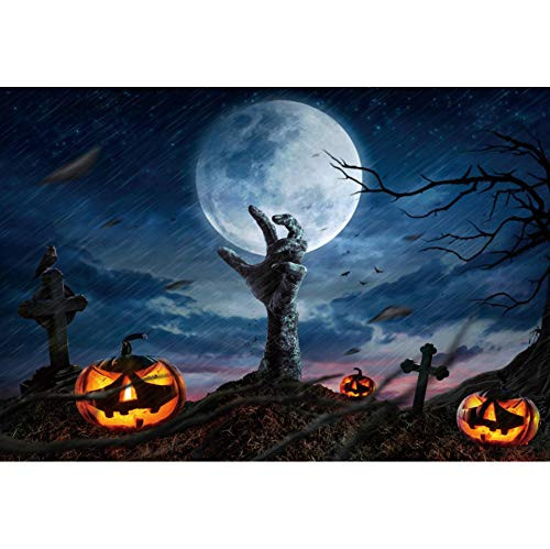 OFILA Halloween Zombie Party Backdrop 7x5ft Creepy Graveyard Photos Background Halloween Party Decoration Pumpkin Lights Gloomy Night Halloween Eve Events Photos Crow Photos Props