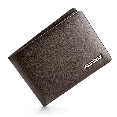 RUNBOX Genuine Leather Slim Bifold Wallets for Men   Minimalist Front Pocket RFID Mens Wallets with ID Window and Gift Box