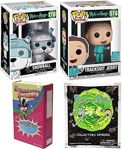 Blue Track Rick   Morty Bundled Jerry Figure Exclusive Pop  with Intergalactic Fun Character Mystery 3D Keychain Hanger   Smiggles Tophat Tin   Tracksuit   Snowball Pet Dog Get Shwifty Pack 4 Items