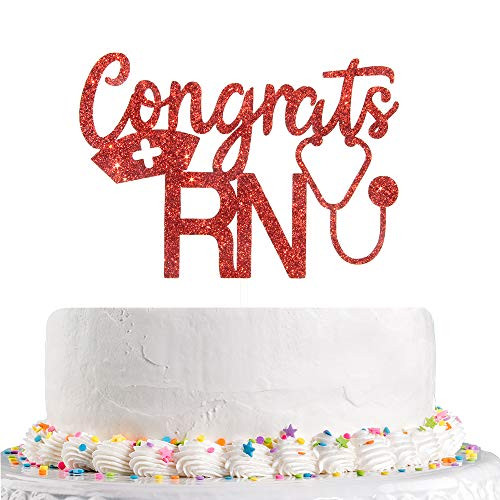 Red Glitter Congrats RN Cake TopperCongrats Grad 2020 Nurse Science Graduation Party Decorations