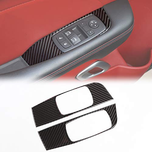 JeCar Carbon Fiber Window Switch Button Frame Decals Trim Cover Sticker Challenger Accessories for Dodge Challenger 2015 2019
