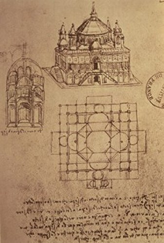 Sketch of a Square Church with Central Dome   Minaret Pen   Ink Leonardo da Vinci  1452 1519 Italian  Bibliotheque Nationale Paris Poster Print  18 x 24