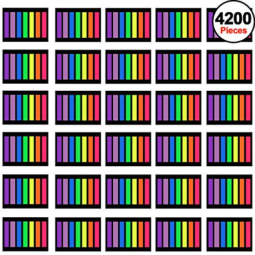 SIQUK 4200 Pieces Page Marker Tabs Colored Sticky Page Tabs Page Flags Fluorescent Tape Flags Index Tabs 30 Sets 7 Colors