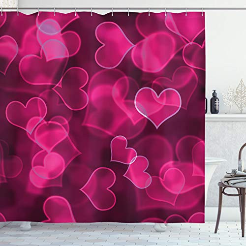 Ambesonne Hot Pink Shower Curtain Heart Shapes on Blurry Background Romantic Valentine s Day Design Cloth Fabric Bathroom Decor Set with Hooks 70  Long Hot Pink