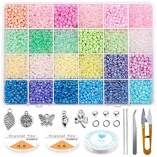 Yholin Glass Seed Beads Started Kit7200pcs 4mm 6 0 Small Craft Beads with Jump RingsCharmsSpacer BeadsBeading NeedleTweezersScissors and Elastic String for DIY Bracelet Jewelry Making Supplies