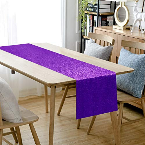 Sequin Table Runner Long Table Runner Glitter Table Runner Dining Room Table Runner Christmas Table Runner and Sequin Table Cloth Runner for Party Wedding Decorations  14x132 Purple