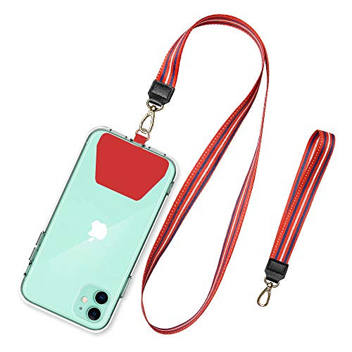 SHANSHUI Phone Lanyard Universal Cell Phone Neck Lanyard and Wrist Strap Tether Lasso Patch Compatible with Protection All Smartphones  Red
