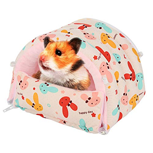 Pet Hamster Guinea Pig Warm Small Animals Bed House with Zipper Removable Dishwasher Safe Hamster Rat Hideout Cages Accessories with PP Cotton for Hamster Guinea Pig Rat Squirrel Hedgehog  Pink